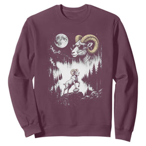 Cool Ram Wearing Sunglasses Moon Nature Vintage Graphic Sweatshirt TS12 Maroon Print Your Wear