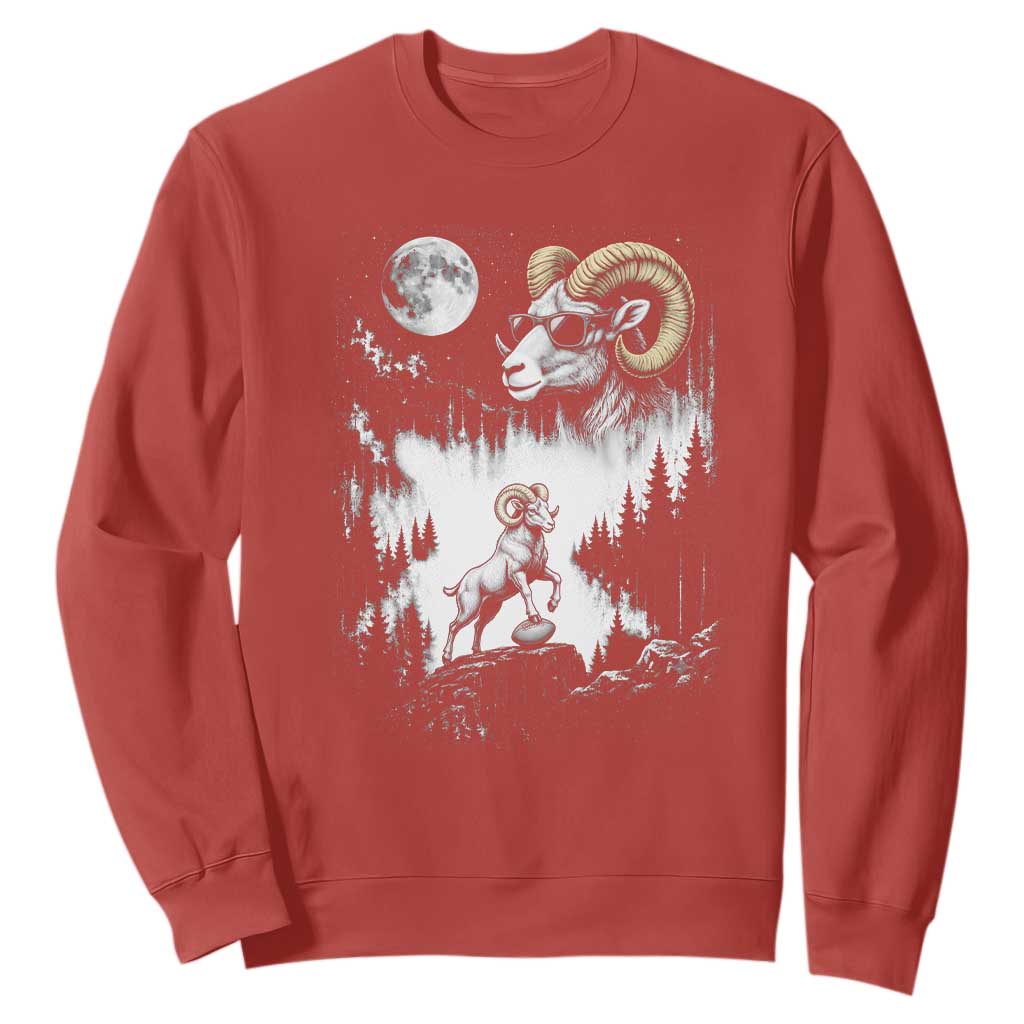 Cool Ram Wearing Sunglasses Moon Nature Vintage Graphic Sweatshirt TS12 Red Print Your Wear