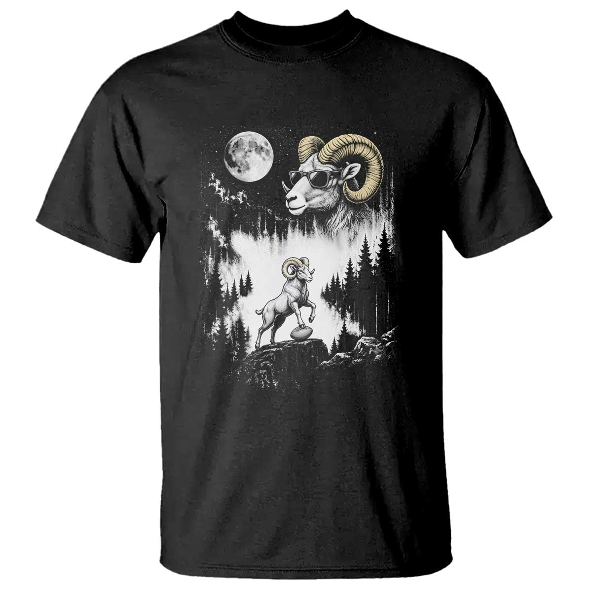 Cool Ram Wearing Sunglasses Moon Nature Vintage Graphic T Shirt TS12 Black Print Your Wear