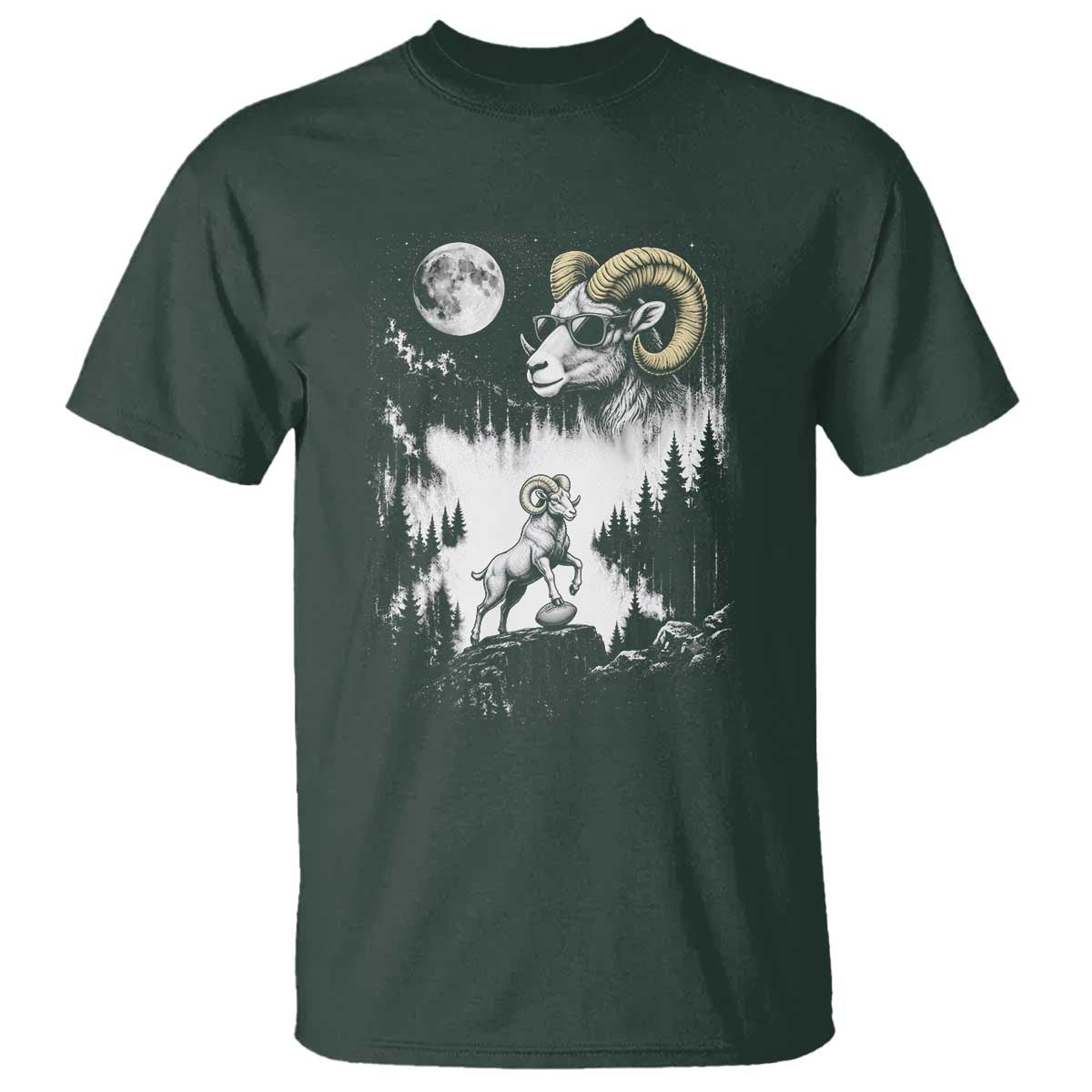 Cool Ram Wearing Sunglasses Moon Nature Vintage Graphic T Shirt TS12 Dark Forest Green Print Your Wear