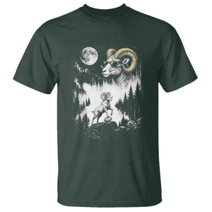 Cool Ram Wearing Sunglasses Moon Nature Vintage Graphic T Shirt TS12 Dark Forest Green Print Your Wear