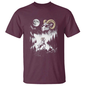Cool Ram Wearing Sunglasses Moon Nature Vintage Graphic T Shirt TS12 Maroon Print Your Wear