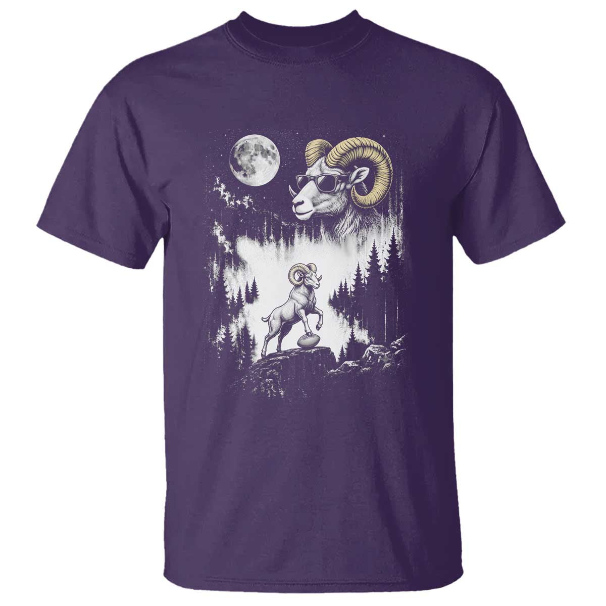 Cool Ram Wearing Sunglasses Moon Nature Vintage Graphic T Shirt TS12 Purple Print Your Wear