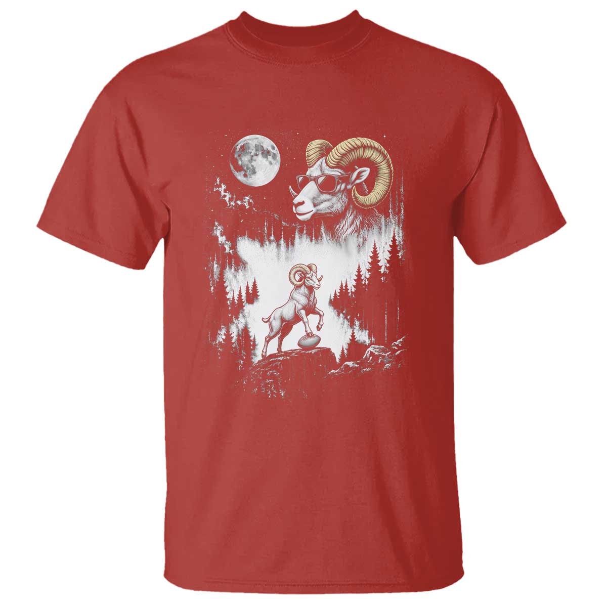 Cool Ram Wearing Sunglasses Moon Nature Vintage Graphic T Shirt TS12 Red Print Your Wear