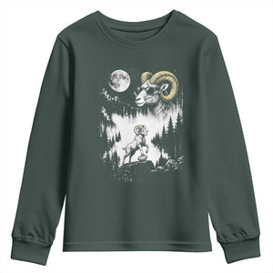 Cool Ram Wearing Sunglasses Moon Nature Vintage Graphic Youth Sweatshirt TS12 Dark Forest Green Print Your Wear