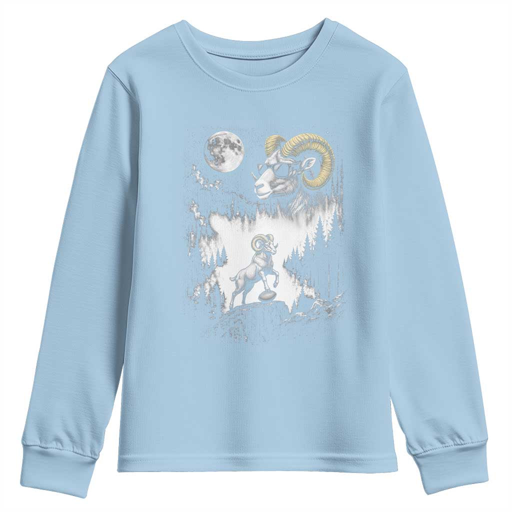 Cool Ram Wearing Sunglasses Moon Nature Vintage Graphic Youth Sweatshirt TS12 Light Blue Print Your Wear