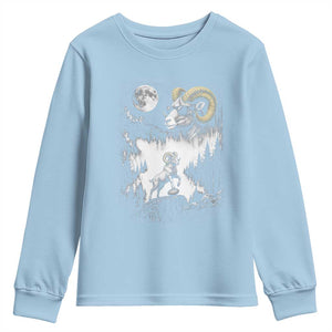 Cool Ram Wearing Sunglasses Moon Nature Vintage Graphic Youth Sweatshirt TS12 Light Blue Print Your Wear