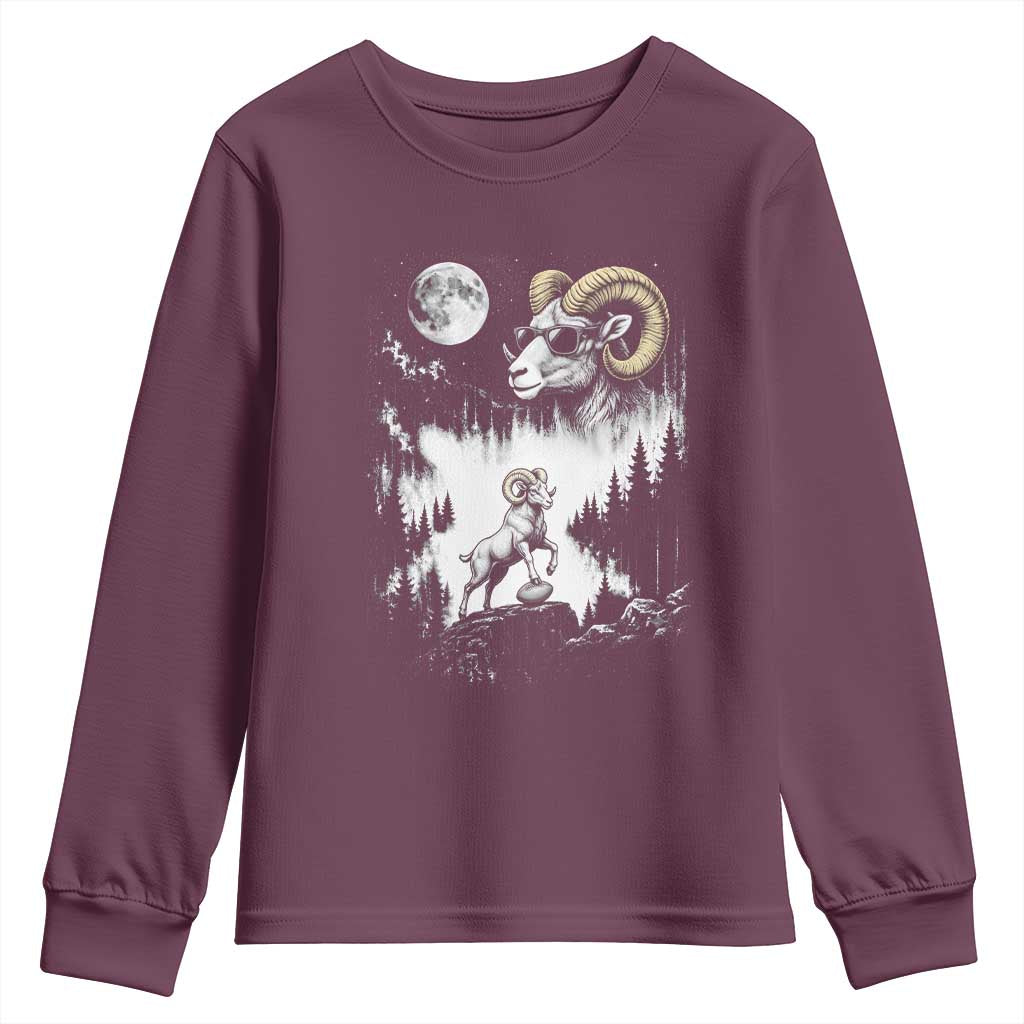 Cool Ram Wearing Sunglasses Moon Nature Vintage Graphic Youth Sweatshirt TS12 Maroon Print Your Wear