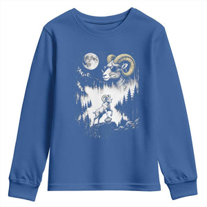 Cool Ram Wearing Sunglasses Moon Nature Vintage Graphic Youth Sweatshirt TS12 Royal Blue Print Your Wear