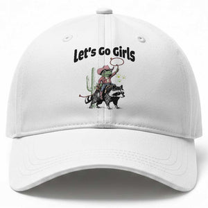 Cowboy Frog Riding Raccoon Baseball Cap Let's Go Girls TS12 Print Your Wear