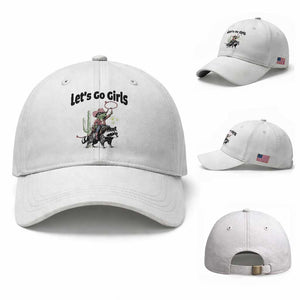 Cowboy Frog Riding Raccoon Baseball Cap Let's Go Girls TS12 Baseball Cap Universal Fit White Print Your Wear