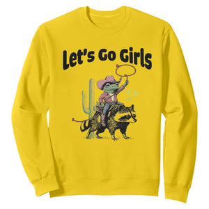 Cowboy Frog Riding Raccoon Sweatshirt Let's Go Girls TS12 Daisy Print Your Wear
