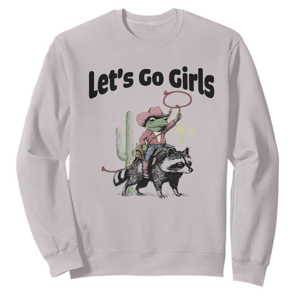 Cowboy Frog Riding Raccoon Sweatshirt Let's Go Girls TS12 Ice Gray Print Your Wear