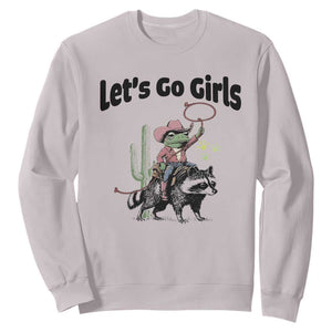 Cowboy Frog Riding Raccoon Sweatshirt Let's Go Girls TS12 Ice Gray Print Your Wear