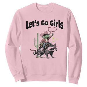 Cowboy Frog Riding Raccoon Sweatshirt Let's Go Girls TS12 Light Pink Print Your Wear
