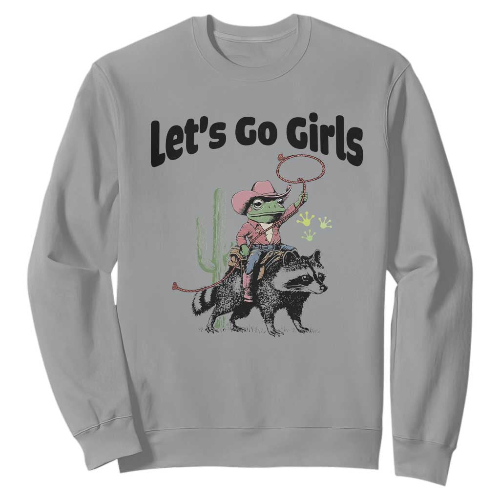 Cowboy Frog Riding Raccoon Sweatshirt Let's Go Girls TS12 Sport Gray Print Your Wear