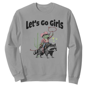 Cowboy Frog Riding Raccoon Sweatshirt Let's Go Girls TS12 Sport Gray Print Your Wear