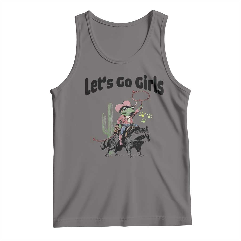 Cowboy Frog Riding Raccoon Tank Top Let's Go Girls TS12 Deep Heather Print Your Wear