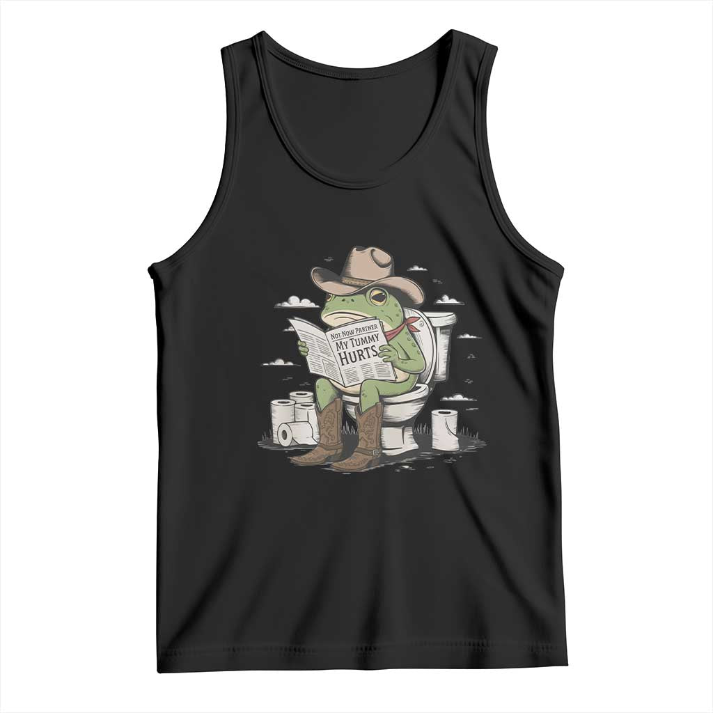 Funny Cowboy Frog Tank Top Not Now Partner My Tummy Hurts TS12 Black Print Your Wear