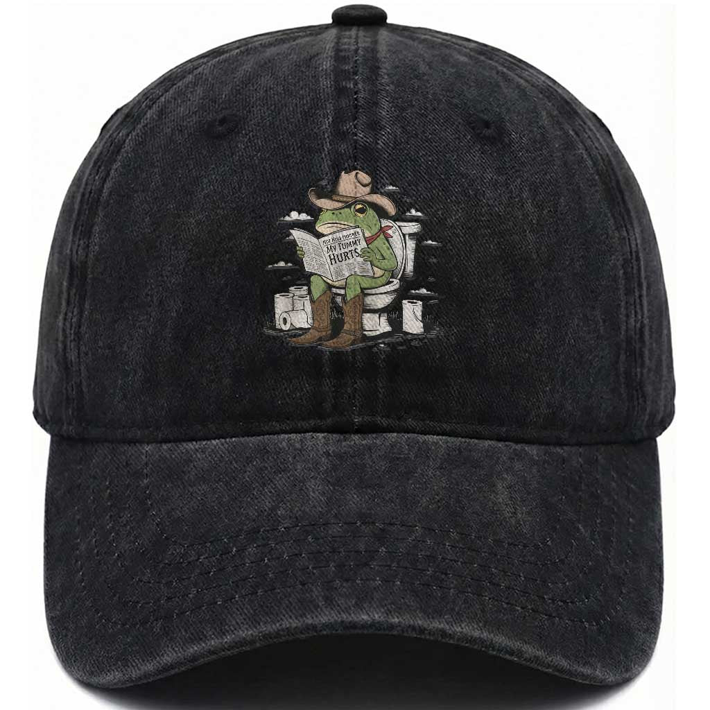 Funny Cowboy Frog Washed Cotton Baseball Cap Not Now Partner My Tummy Hurts TS12 Print Your Wear