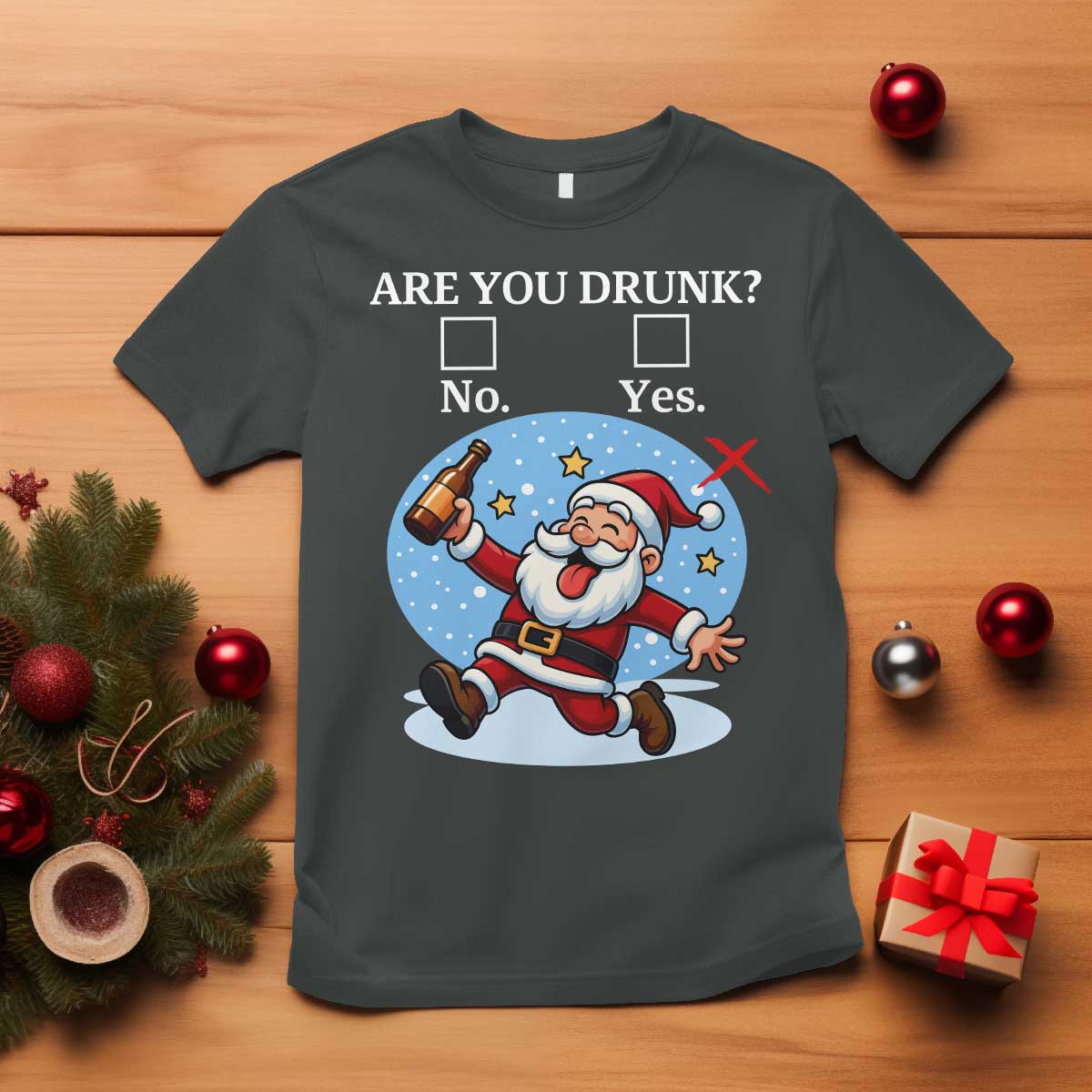 Funny Christmas Drinking T Shirt Are you Drunk Santa TS12 Dark Heather Print Your Wear