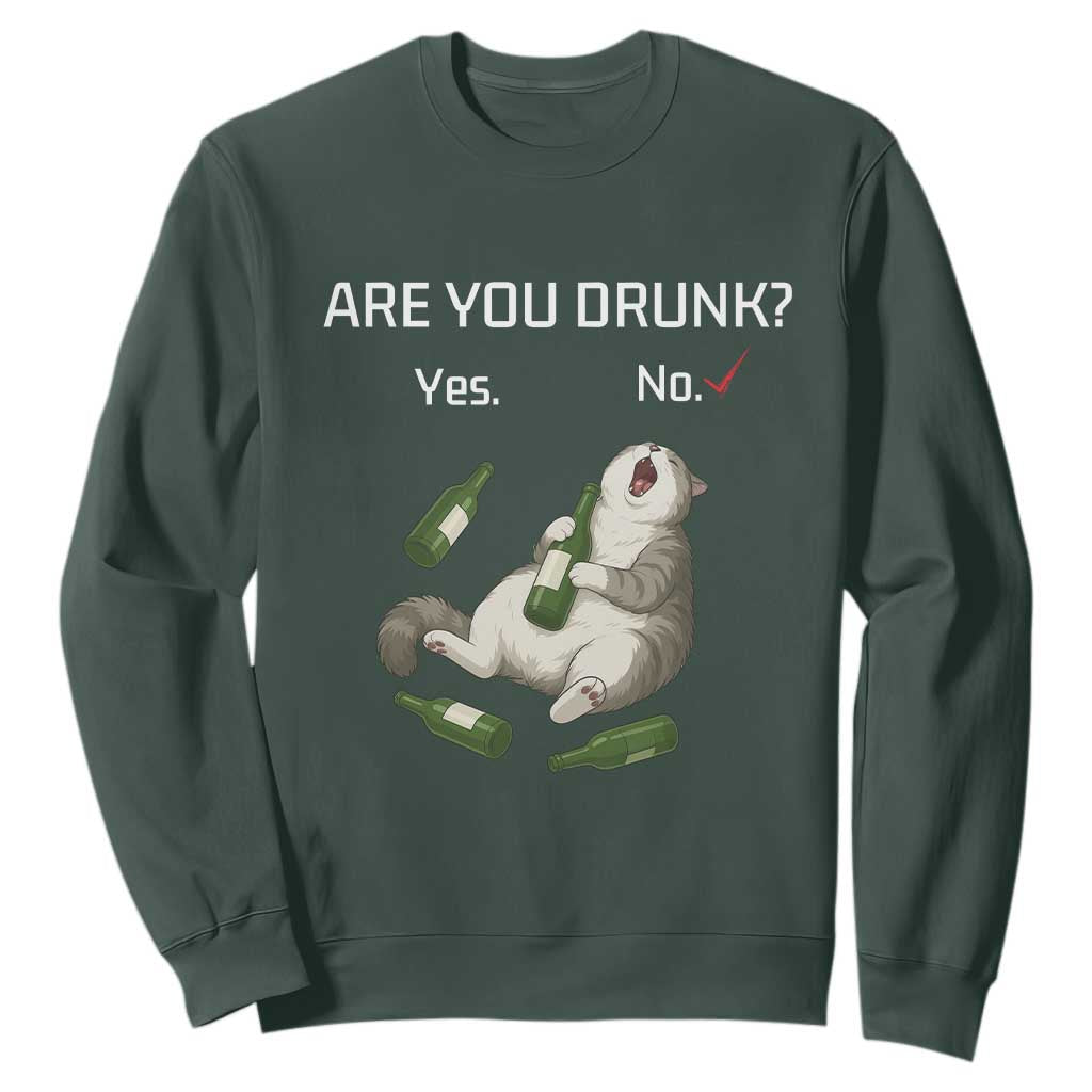 Cat Lover Humor Sweatshirt Are You Drunk Funny Beer Gift TS12 Dark Forest Green Print Your Wear