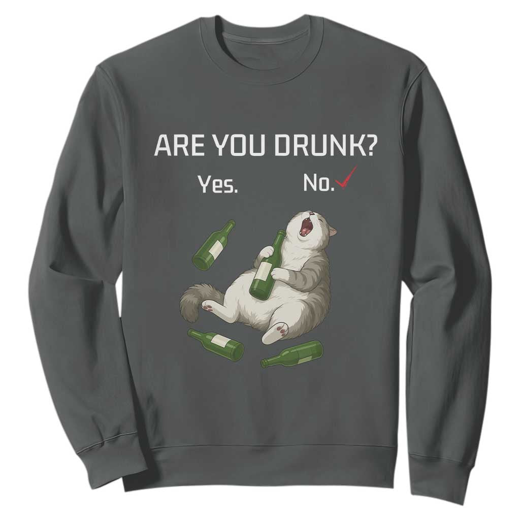 Cat Lover Humor Sweatshirt Are You Drunk Funny Beer Gift TS12 Dark Heather Print Your Wear