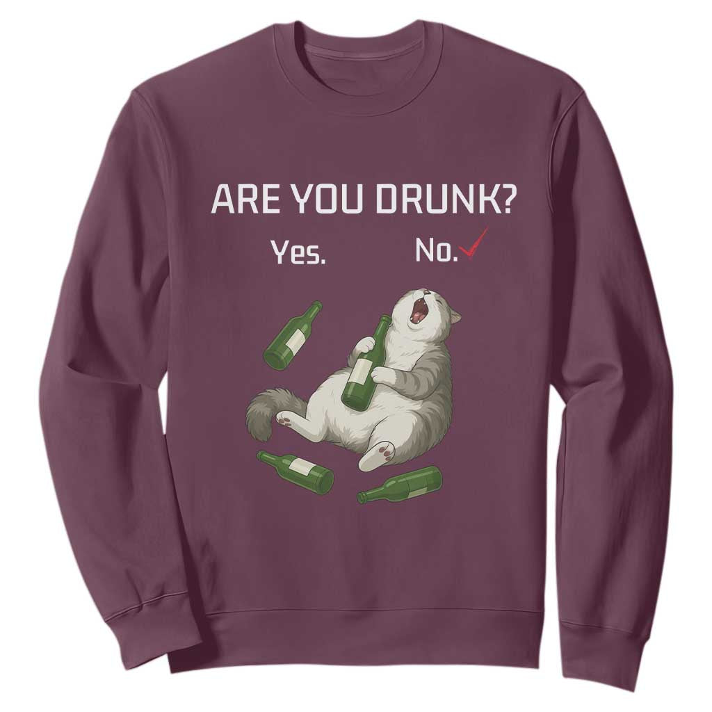 Cat Lover Humor Sweatshirt Are You Drunk Funny Beer Gift TS12 Maroon Print Your Wear