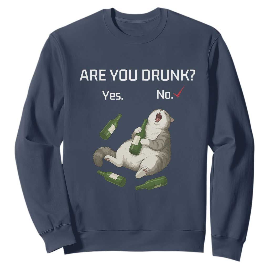 Cat Lover Humor Sweatshirt Are You Drunk Funny Beer Gift TS12 Navy Print Your Wear