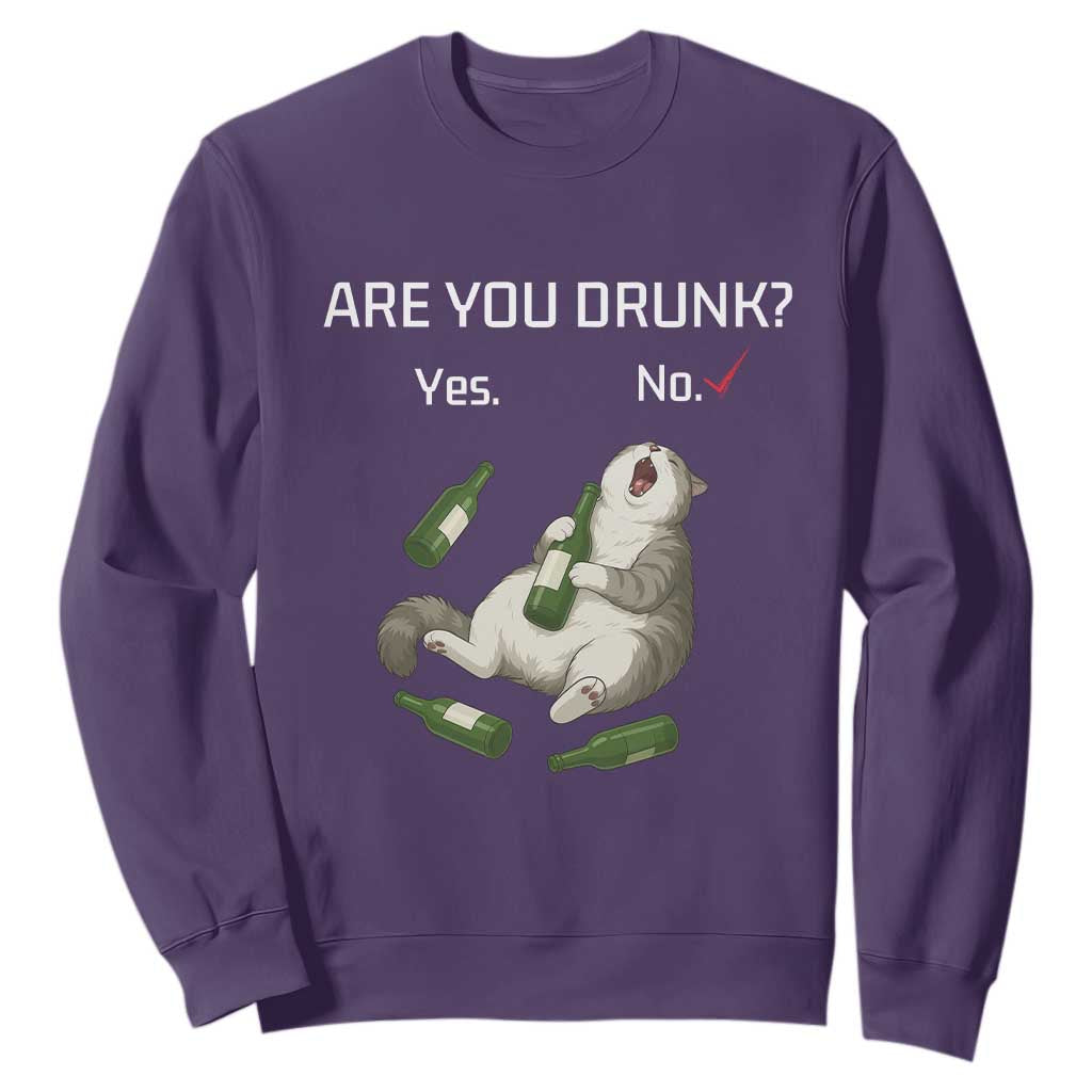 Cat Lover Humor Sweatshirt Are You Drunk Funny Beer Gift TS12 Purple Print Your Wear