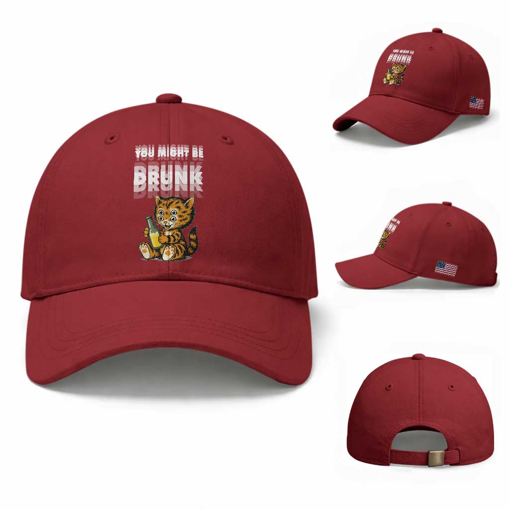 Funny Cat Drinking Beer Baseball Cap You Might Be Drunk TS12 Baseball Cap Universal Fit Cherry Red Print Your Wear
