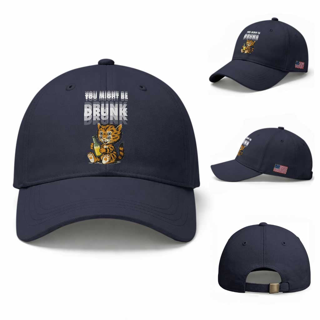 Funny Cat Drinking Beer Baseball Cap You Might Be Drunk TS12 Baseball Cap Universal Fit Navy Print Your Wear