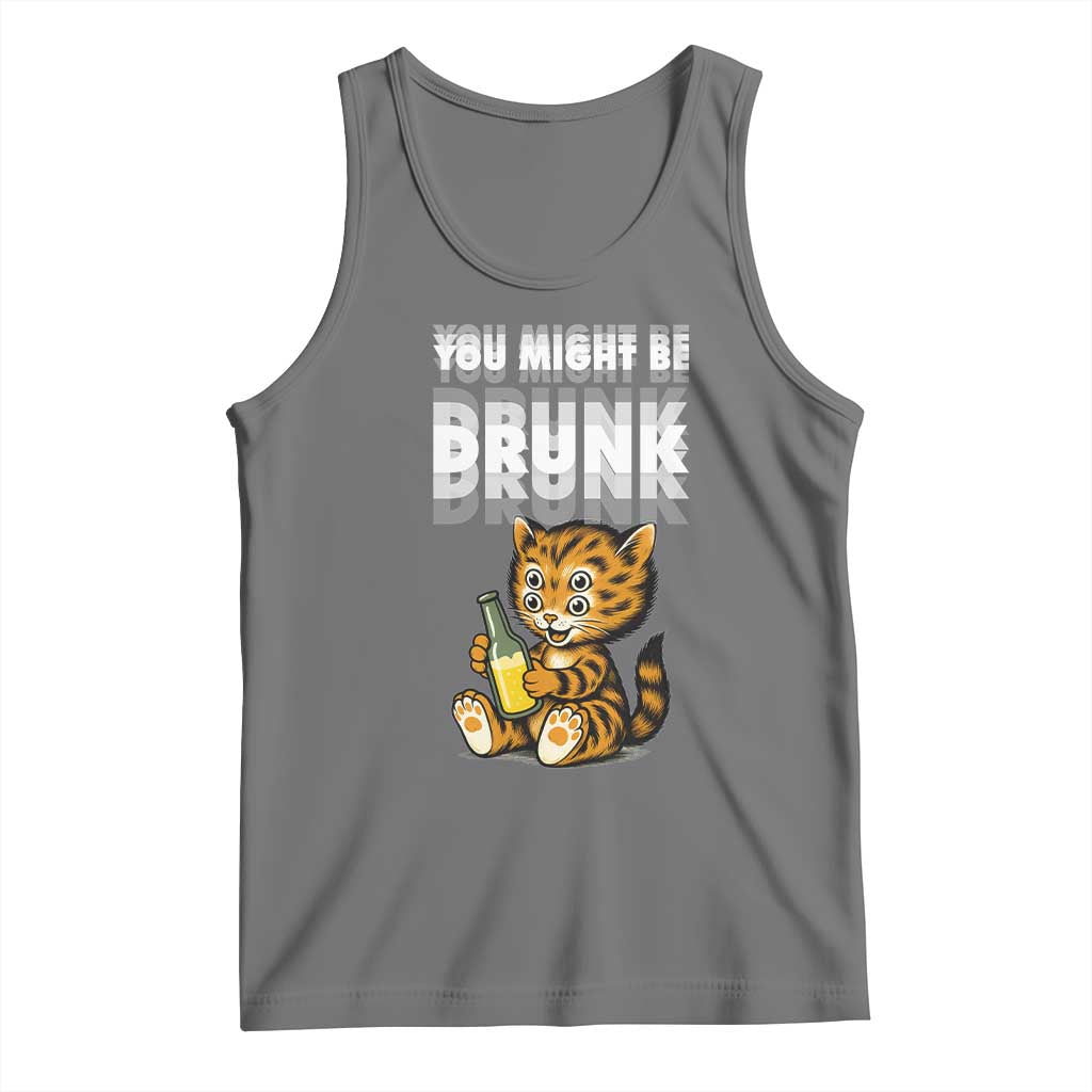 Funny Cat Drinking Beer Tank Top You Might Be Drunk TS12 Black Heather Print Your Wear