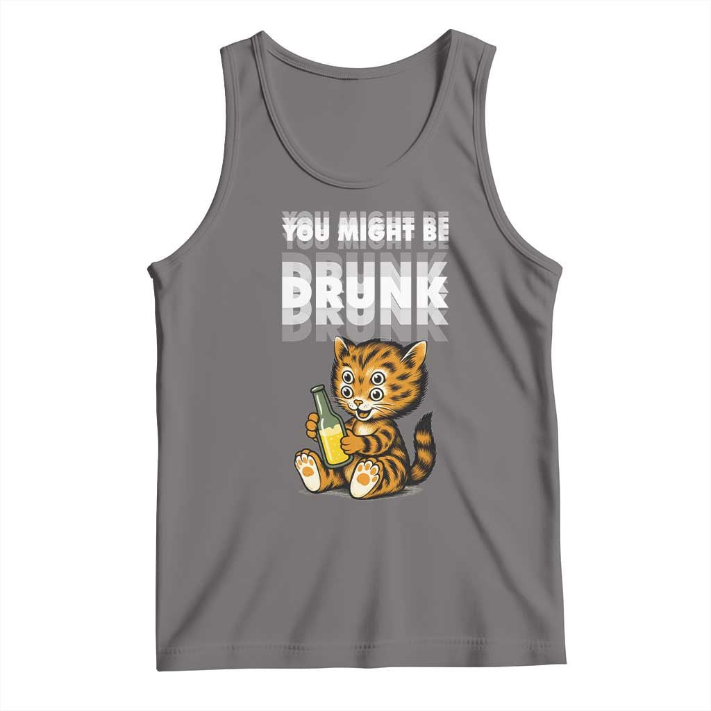 Funny Cat Drinking Beer Tank Top You Might Be Drunk TS12 Deep Heather Print Your Wear