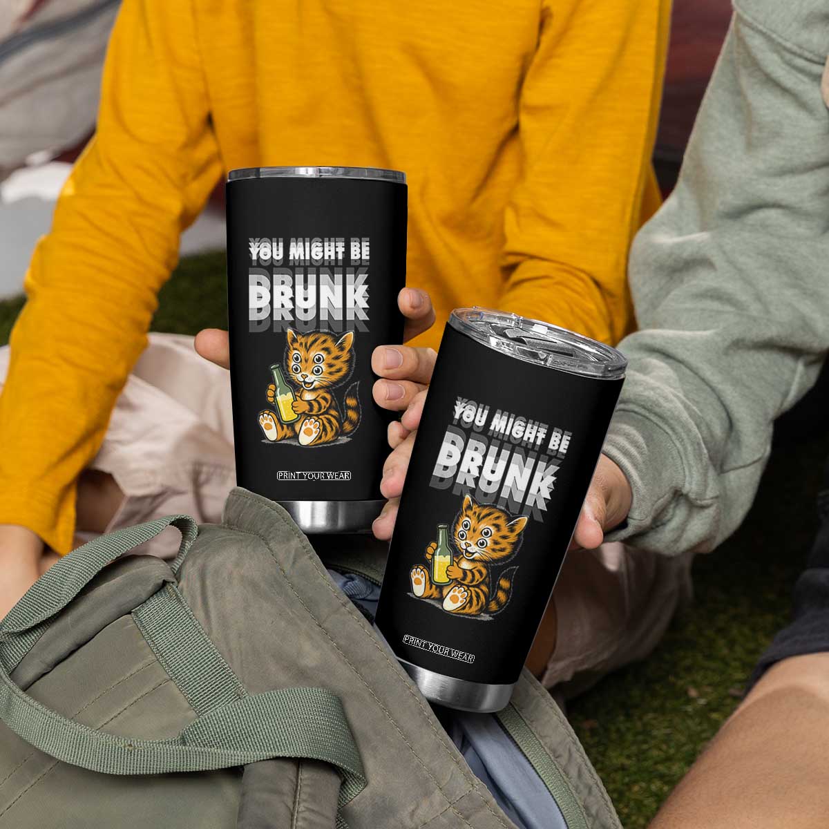 Funny Cat Drinking Beer Tumbler Cup You Might Be Drunk TS12 Print Your Wear