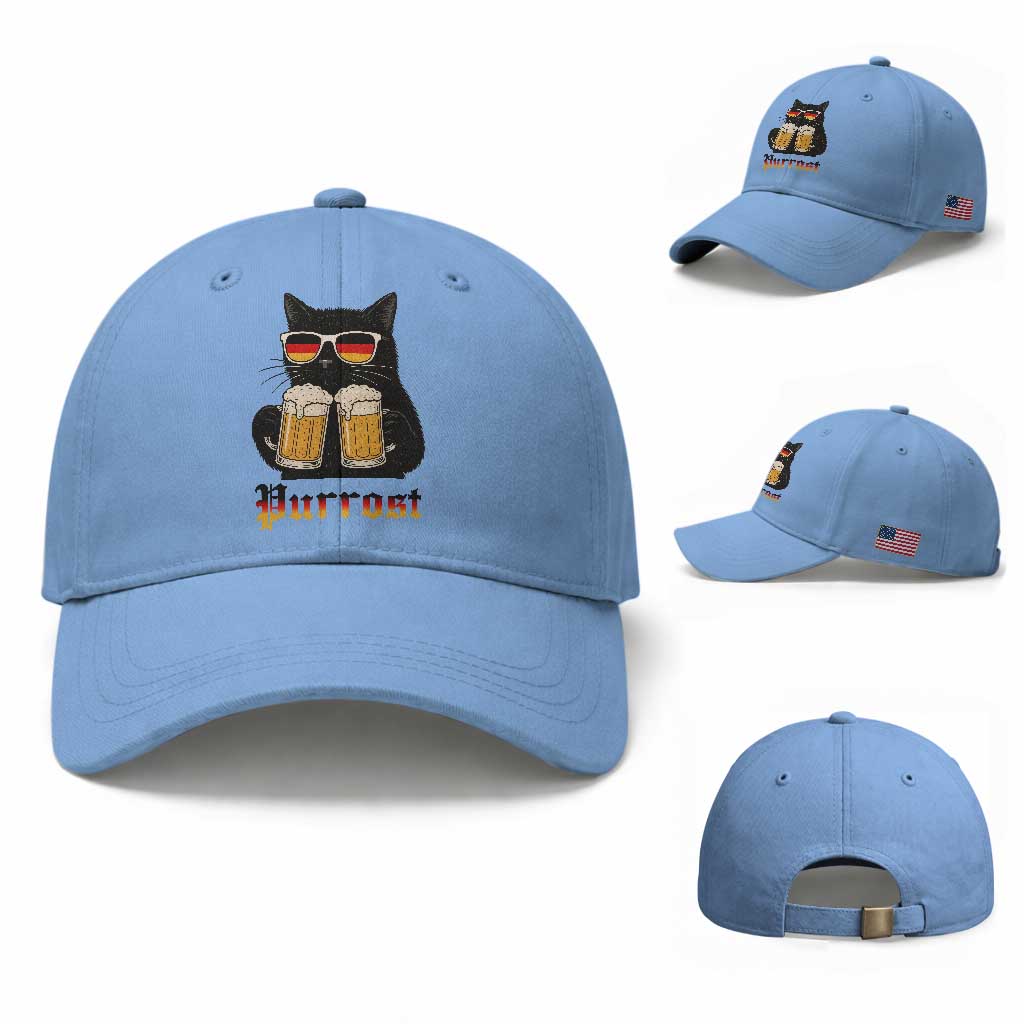 Oktoberfest Prost Cat Drinking Baseball Cap Funny Purrost German Beer Gift TS12 Baseball Cap Universal Fit Light Blue Print Your Wear