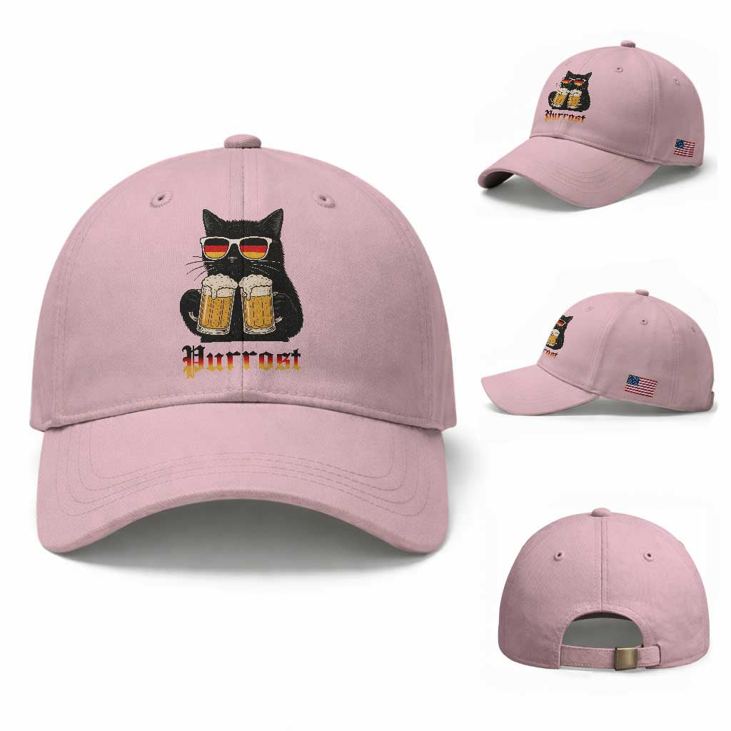 Oktoberfest Prost Cat Drinking Baseball Cap Funny Purrost German Beer Gift TS12 Baseball Cap Universal Fit Light Pink Print Your Wear