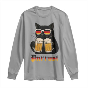 Oktoberfest Prost Cat Drinking Long Sleeve Shirt Funny Purrost German Beer Gift TS12 Sport Gray Print Your Wear