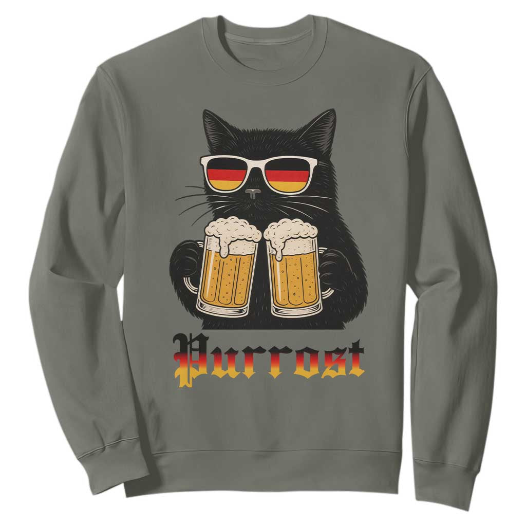 Oktoberfest Prost Cat Drinking Sweatshirt Funny Purrost German Beer Gift TS12 Military Green Print Your Wear
