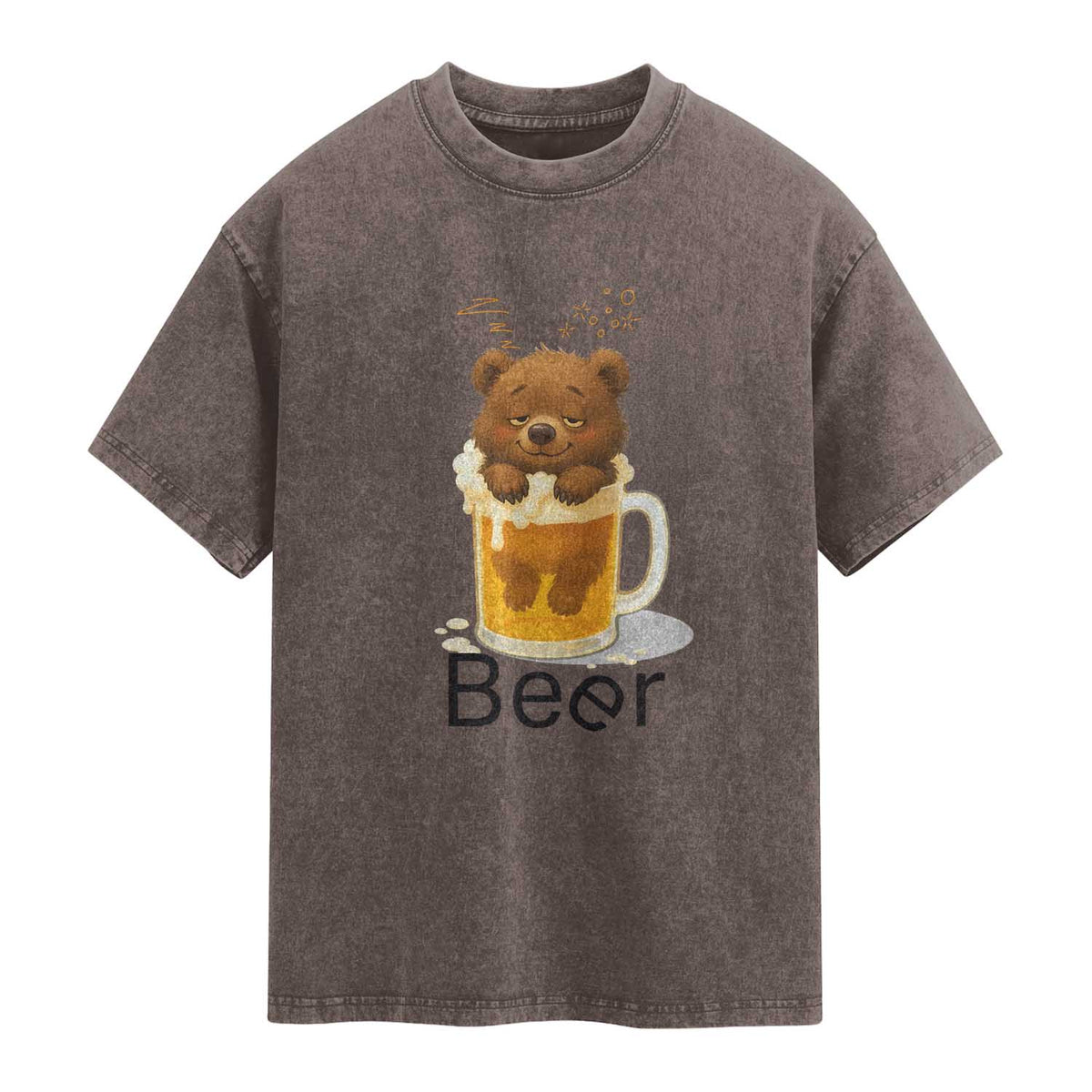 Funny Drinking Lover Washed Cotton T-Shirt Bear In Beer Glass
