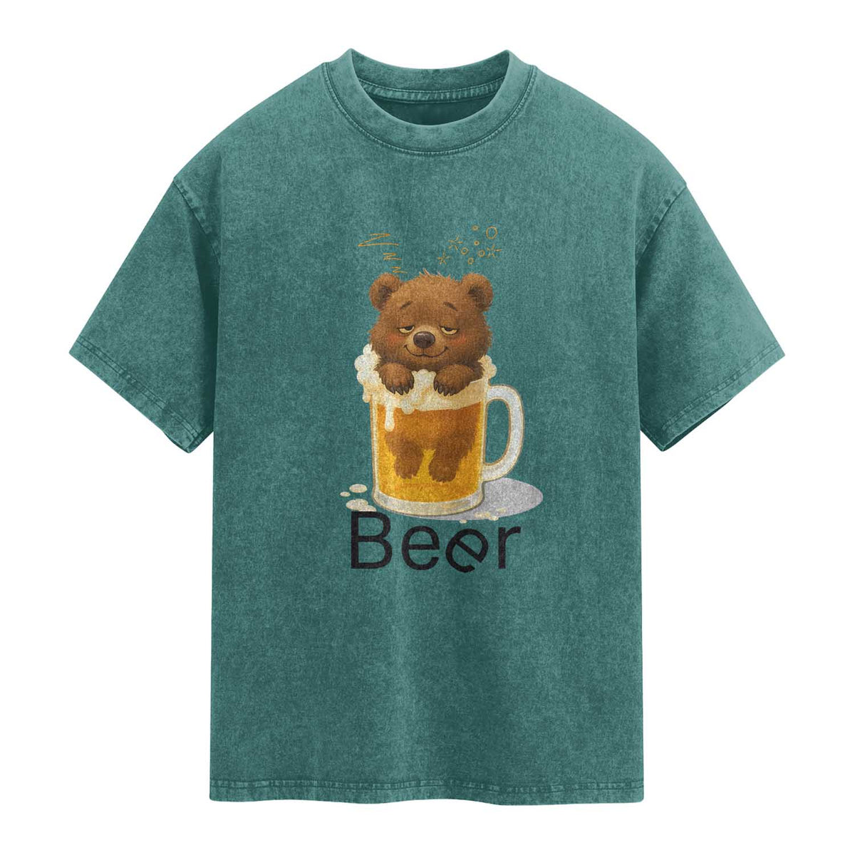 Funny Drinking Lover Washed Cotton T-Shirt Bear In Beer Glass