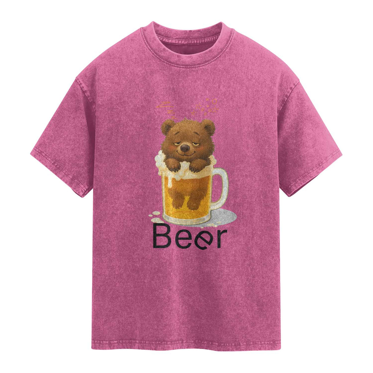 Funny Drinking Lover Washed Cotton T-Shirt Bear In Beer Glass