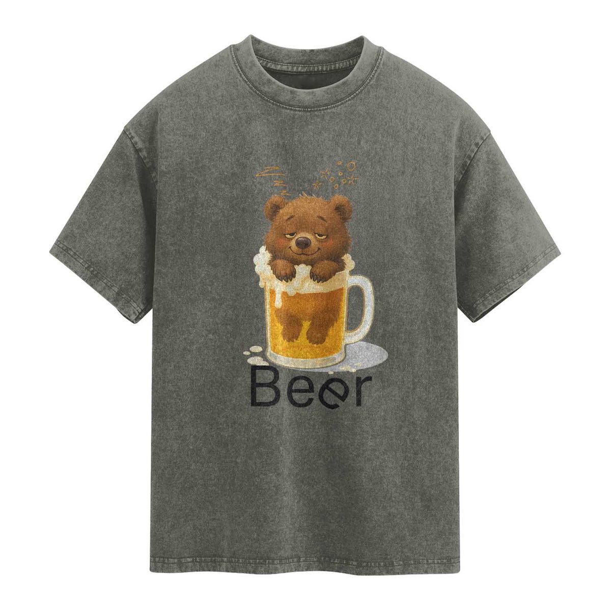 Funny Drinking Lover Washed Cotton T-Shirt Bear In Beer Glass