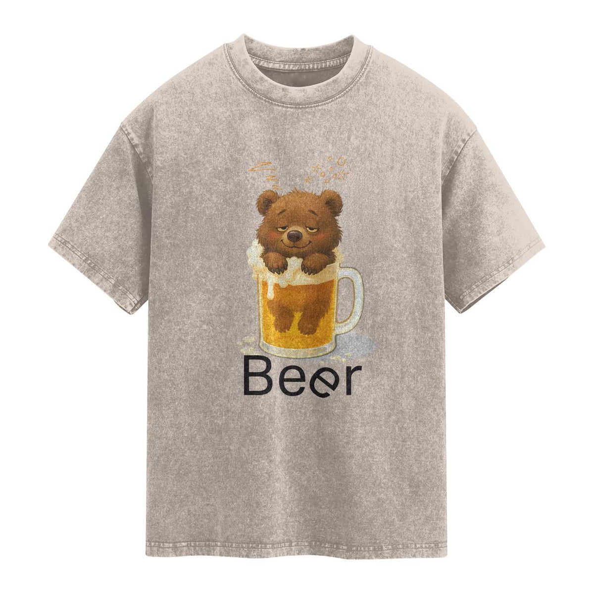Funny Drinking Lover Washed Cotton T-Shirt Bear In Beer Glass