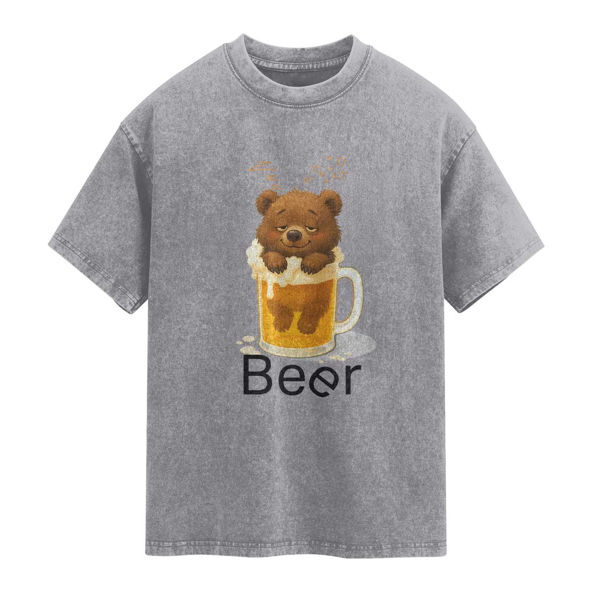 Funny Drinking Lover Washed Cotton T-Shirt Bear In Beer Glass