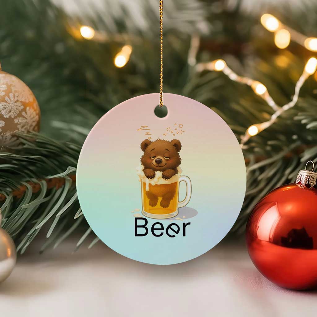 Funny Drinking Lover Ceramic Ornament Bear In Beer Glass TS12 1pc Pastel Print Your Wear