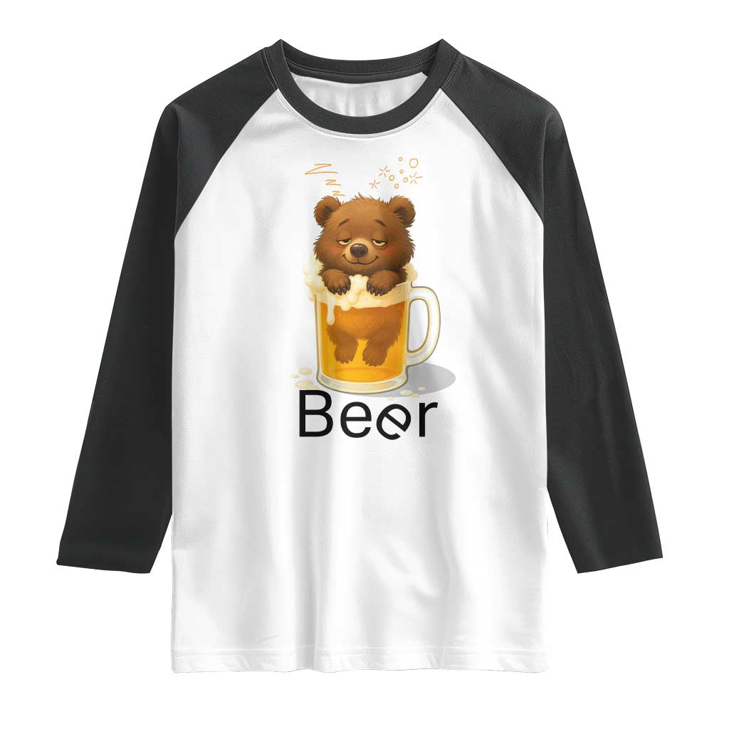 Funny Drinking Lover Raglan Shirt Bear In Beer Glass TS12 White Black Print Your Wear