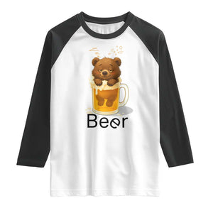 Funny Drinking Lover Raglan Shirt Bear In Beer Glass TS12 White Black Print Your Wear