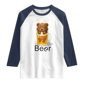 Funny Drinking Lover Raglan Shirt Bear In Beer Glass TS12 White Navy Print Your Wear
