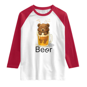 Funny Drinking Lover Raglan Shirt Bear In Beer Glass TS12 White Red Print Your Wear